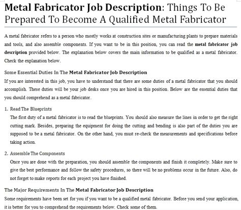 Metal Fabricator Job Description: Things To Be Prepared To Become A Qualified Metal Fabricator ...