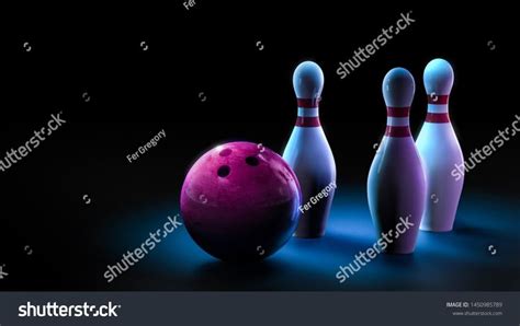 Bowling Pins and Ball on Dark Blue Background