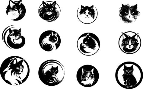 Cat Icons Set Black And White Design Elements Vector Illustration