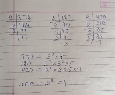 Find Hcf Of 378 180 And 420 By Prime Factorization Method