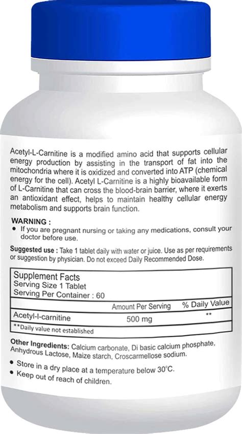 Buy HEALTHVIT ACETYL L CARNITINE ALCAR 500MG 60 CAPSULES Online