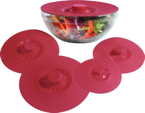 Silicone Bowl Lids Red Set Of 5 Reusable Suction Seal