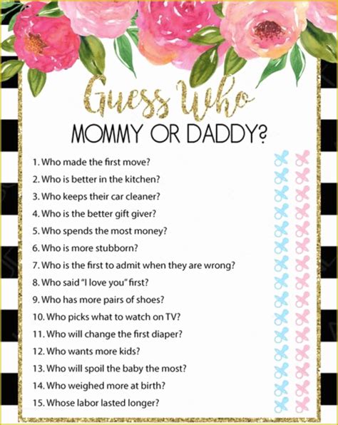 Mommy Or Daddy Baby Shower Game Template Free Of Baby Shower Guess Who