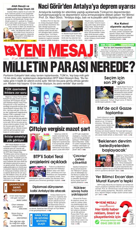 Yeni Mesaj Gazetesi Yeni Mesaj Man Et Oku Haberler Mart