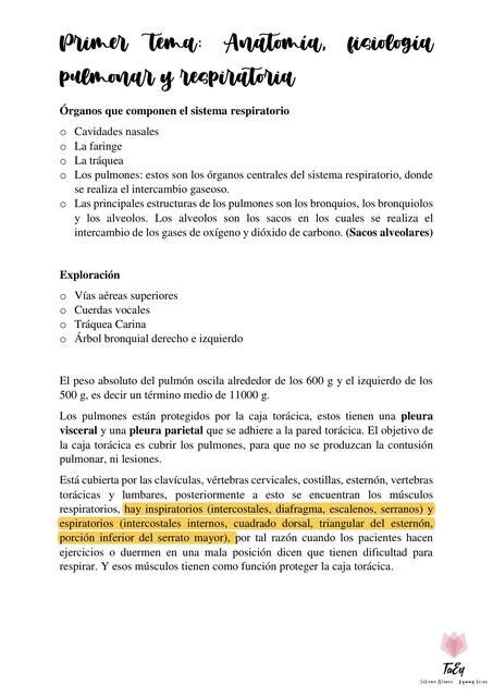 Resumen Para El Primer Parcial De Pneumopatologa A Katherine Santos