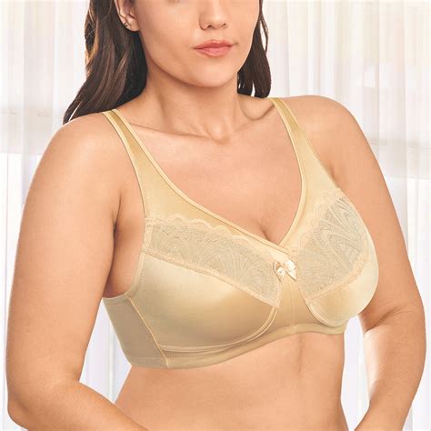 Wingslove Womens Plus Size Full Coverage Wirefree Sexy Lace Minimizer Bra Beige 38b