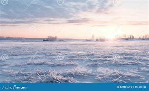 Winter Sunset Frosty Landscape And Field In Rural United States Stock Illustration