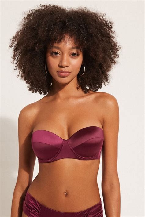 Reggiseno Bikini A Fascia Imbottito Bordeaux Lucido A Fascia E Senza Spalline Donna