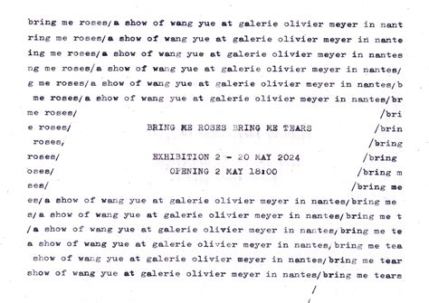 Galerie Olivier Meyer I Wang Yue l Bring me roses bring me tears