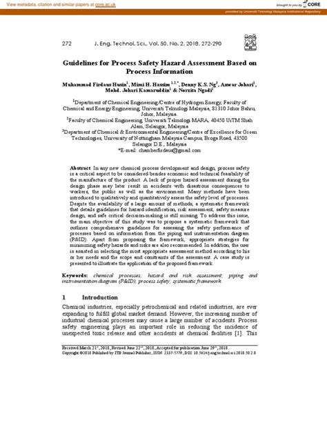 Guidelines For Process Safety Hazard Assessment Based On | PDF