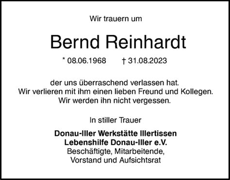 Traueranzeigen Von Bernd Reinhardt S Dwest Presse Trauer