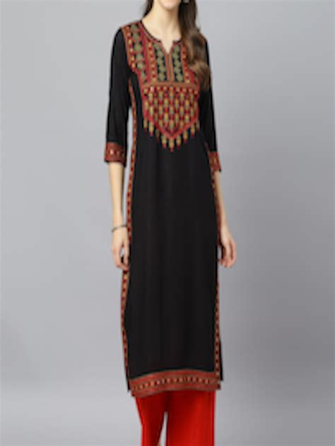 Buy Fashion Depth Women Black Ethnic Motifs Yoke Design Kurta Kurtas