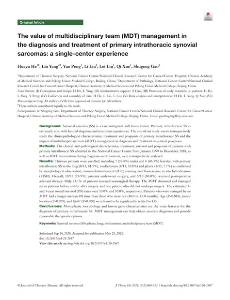 Pdf The Value Of Multidisciplinary Team Mdt Management In The