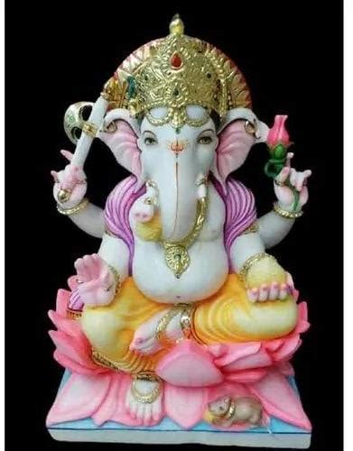 Feet Marble Multicolor Ganesh Statue For Worship Pattern Painted