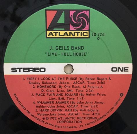 The J Geils Band – "Live" Full House – Vinyl Pursuit Inc