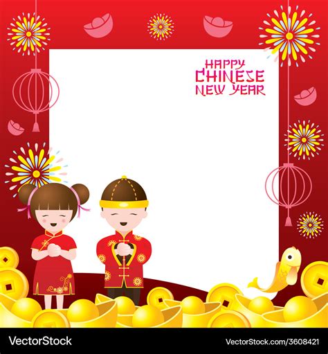 Chinese new year frame with chinese kids Vector Image