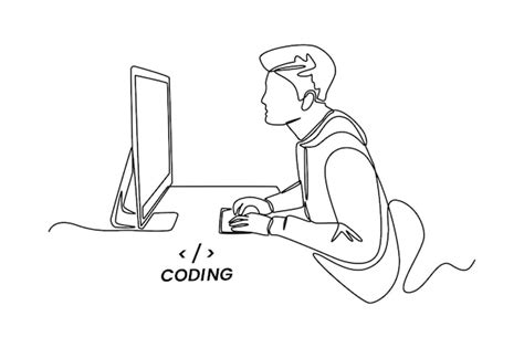 Premium Vector | Single one line drawing programmers or developers make programming language ...