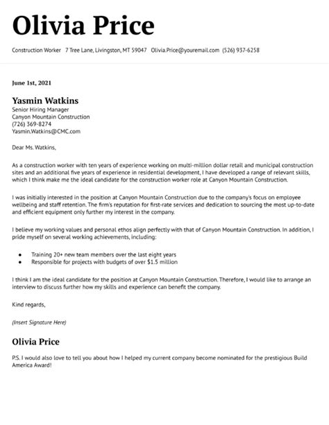 Construction Worker Cover Letter Examples And Templates For 2024