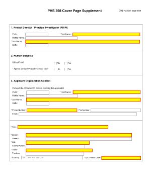 Phs Cover Page Supplement Grants Gov Apply Grants Fill And