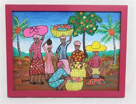 Haitian Art Signed Simon Gathering Fruit