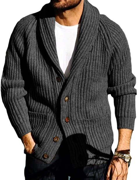 Runcati Mens Shawl Collar Cardigan Sweaters Button Down Open Front