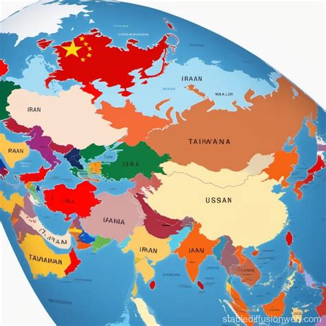 World Map with China, Russia, Iran, US, Israel, Taiwan Flags | Stable ...