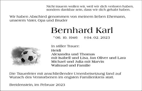 Traueranzeigen Von Bernhard Karl Vrm Trauer De