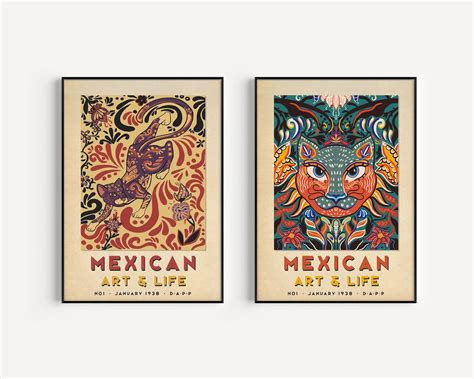 Mexican Set of 2 Prints, Mexican Art Poster, Mexican Art, Mexican Wall Art Decor, Floral Art ...