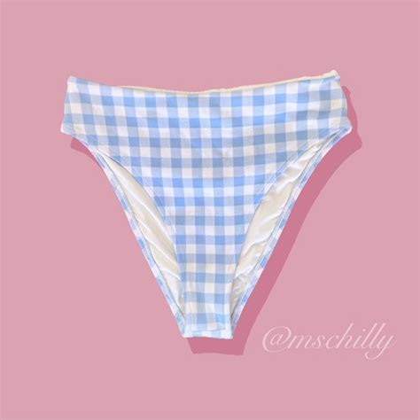Frankie S Bikinis Swim Frankies Bikinis Jenna High Waist Bikini Bottom Bluebell Blue Gingham