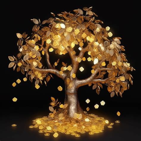 A Gold Tree With Gold Coins On It Premium AI Generated Image