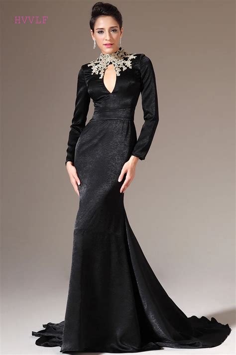 Buy Black Evening Dresses 2018 Mermaid Long Sleeves Velvet Appliques Beaded