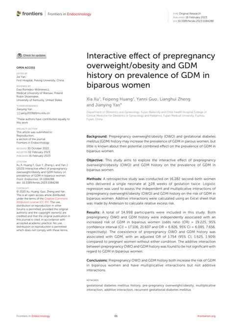 Pdf Interactive Effect Of Prepregnancy Overweight Obesity And Gdm History On Prevalence Of Gdm