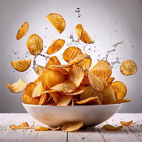 Premium Photo Crispy Fried Potato Chips Popular Snack Dynamic Food Photo