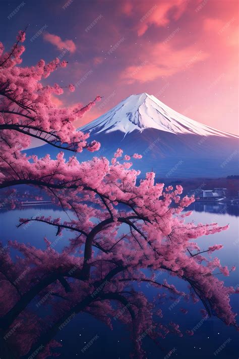 Premium AI Image | Japan Mount Fuji with cherry blossoms tree