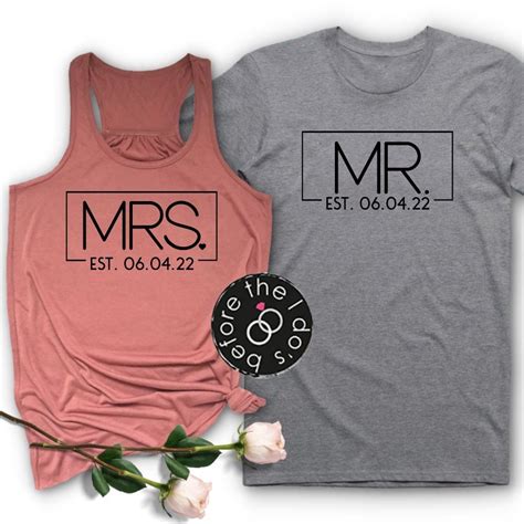 Mr And Mrs With Est Date Flowy Racerback Tank And T Shirt Etsy