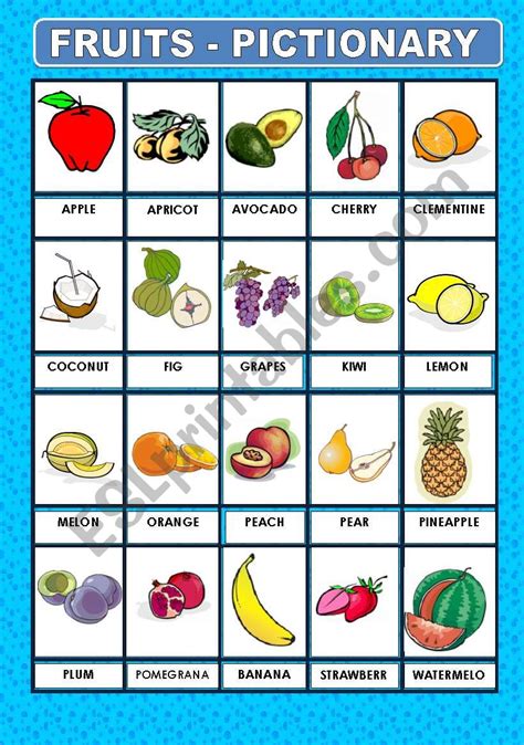 Fruits Pictionary Esl Worksheet By Princesss