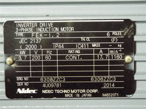 Yahoo!オークション - ニデック Nidec 日本電産 3.7KW 3相 200V 6P イ...