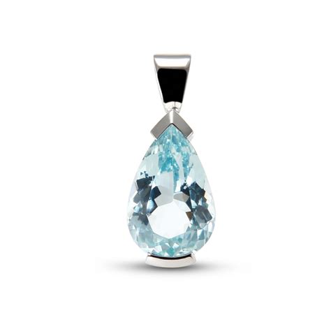 Pendentif Or Blanc Aigue Marine Poire X Mm Ref