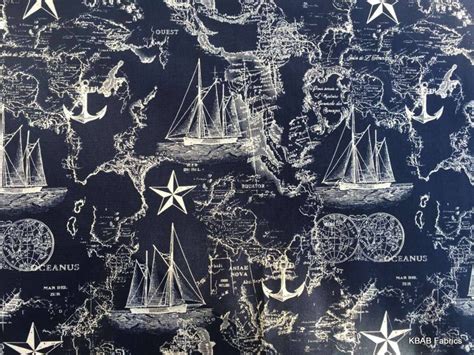 Nautical Chart Map Fabric Sailing Ships Islands Sea Voyage Etsy