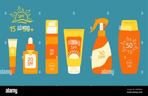 Set Of Sunscreen Bottles Tubes With Different Spf From To