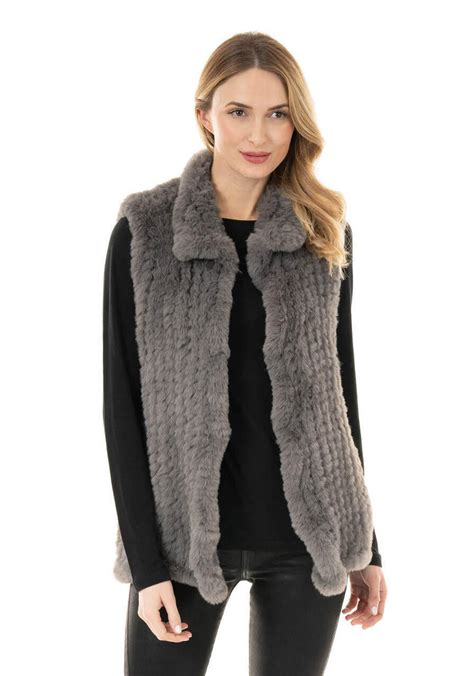 Slate Faux Fur Knitted Vest Sale Fabulous Furs