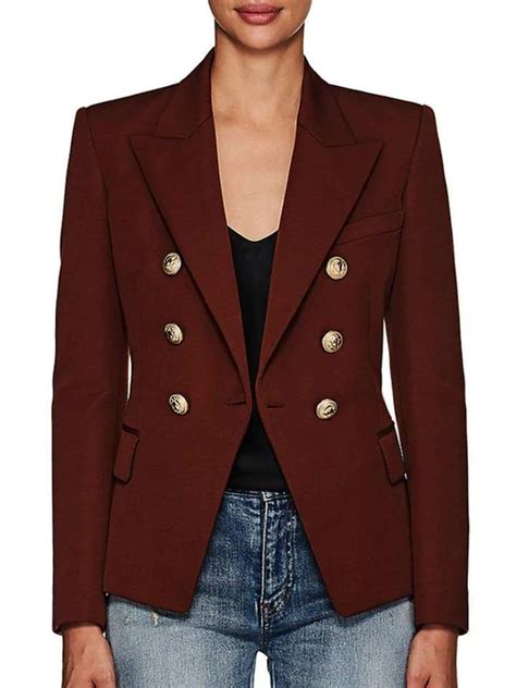 PENELOPE Double Breasted Blazer In Burgundy