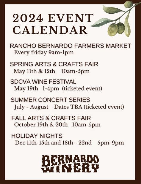 UPCOMING EVENTS – Bernardo Winery