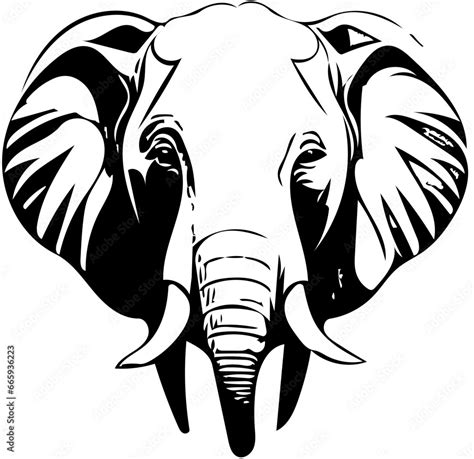 Elephant Head Vector Illustration Design Black And White Silhouette