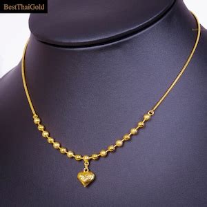 Heart Charm Gold Chain Necklacethailand Baht Gold Etsy