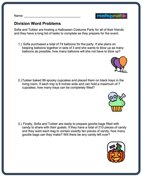 Division Word Problems—free Worksheets For Grades 3 5 — Mashup Math