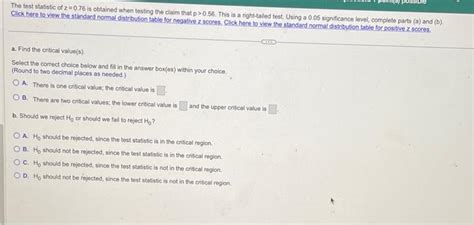 Solved The Test Statistic Of Z Is Obtained When Testing Chegg