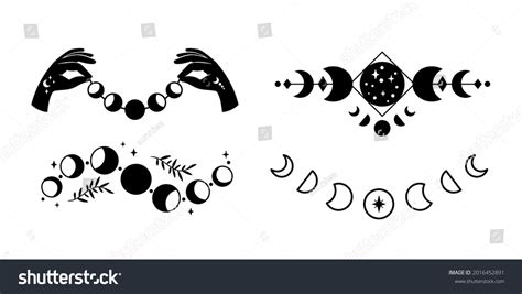 Mystical Boho Moon Phases Isolated Cliparts Stock Vector Royalty Free