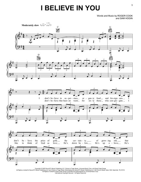 I Believe In You By Don Williams Sheet Music For Piano Vocal And Guitar Chords Right Hand Melody