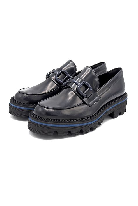 Mocassin Spazzolato En Cuir Bleu Nuit PERTINI Marine